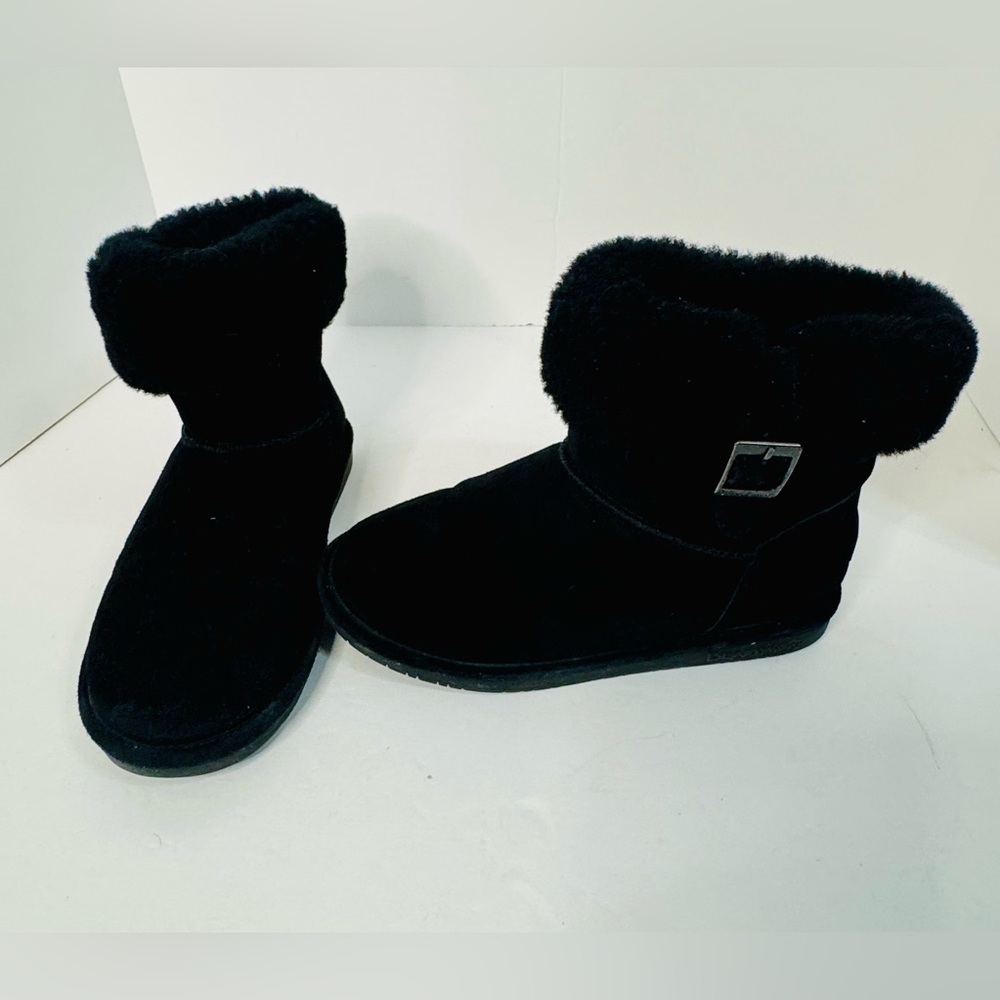 Women's Bear Paw Black Suede Sheepskin Lined Ankle Boots